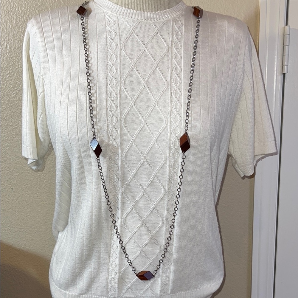 Vintage 27” Silver and Brown Long Necklace c10